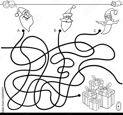 maze with Santa Claus characters color book