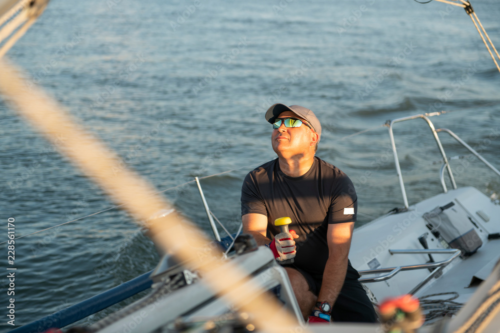Fototapeta premium Yaghting adventure people on the high sea