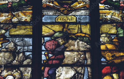 Interiors of Lichfield Cathedral - Stained Glass in Lady Chapel S4 - The Via Crucis Close up G