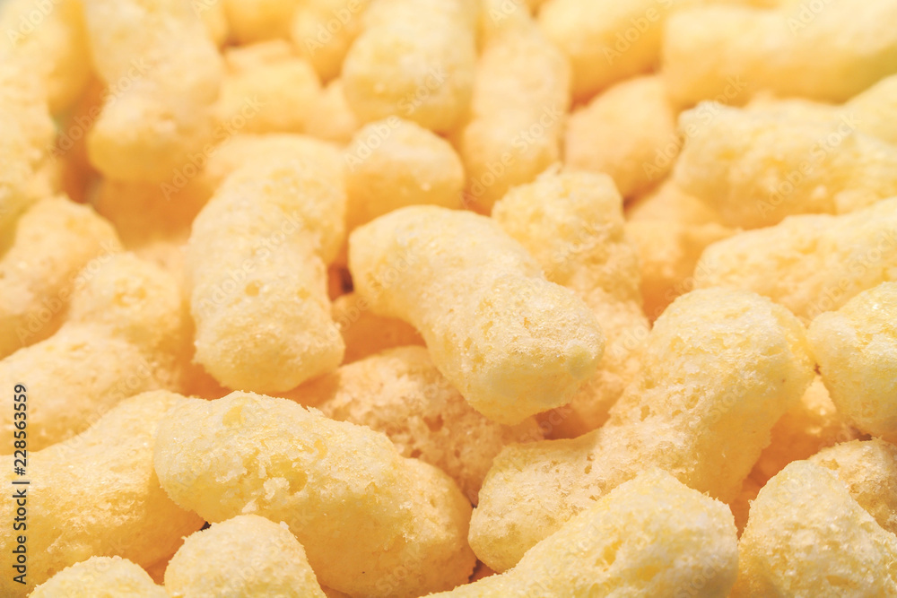 Sweet corn flakes, breakfast ready closeup. Sweet corn flakes, breakfast ready closeup.