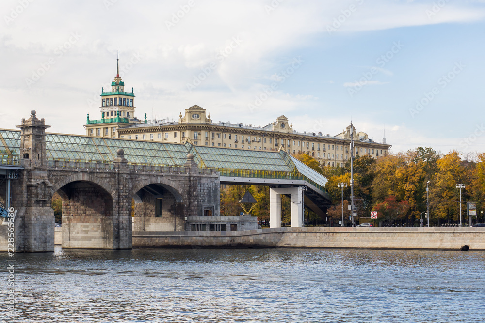 Andreevsky pedestrian bridge over the river, Moscow Russia