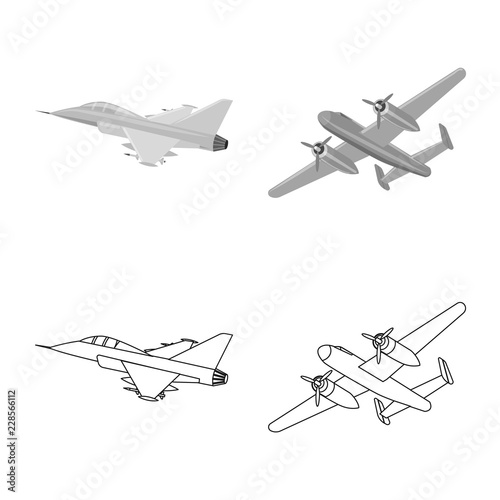 Vector illustration of plane and transport sign. Collection of plane and sky vector icon for stock.