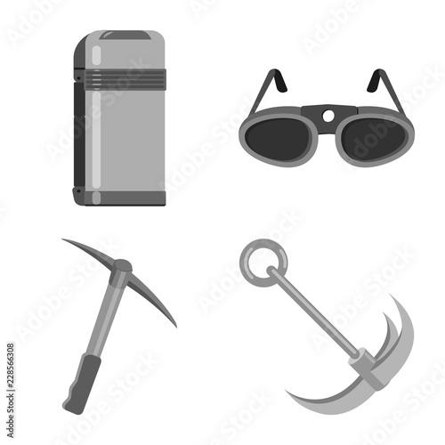 Vector illustration of mountaineering and peak icon. Set of mountaineering and camp stock symbol for web.