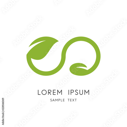 Infinity nature logo - green leaf and seed symbol. New life, agriculture and cultivation vector icon.
