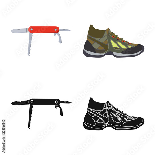 Vector design of mountaineering and peak icon. Set of mountaineering and camp vector icon for stock.