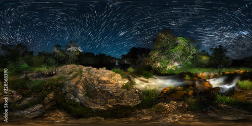 Sao Bento Waterfall Startrail Vortex, Alto Paraiso De Goias, Brazil