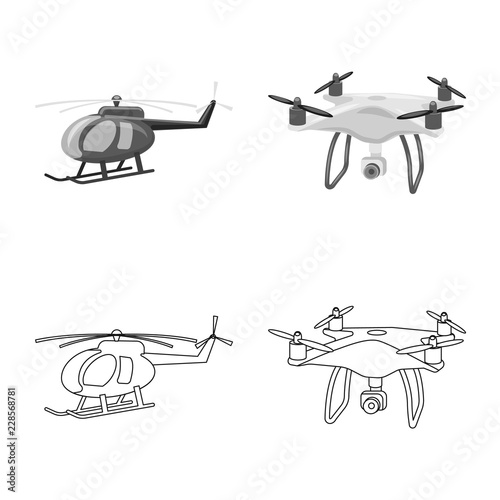 Isolated object of plane and transport sign. Collection of plane and sky stock symbol for web.