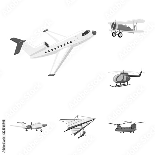 Isolated object of plane and transport icon. Set of plane and sky vector icon for stock.