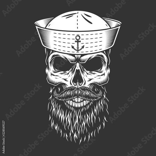 Vintage mariner skull in sailor hat