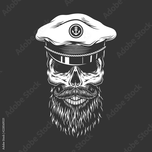 Vintage skull in sea captain cap