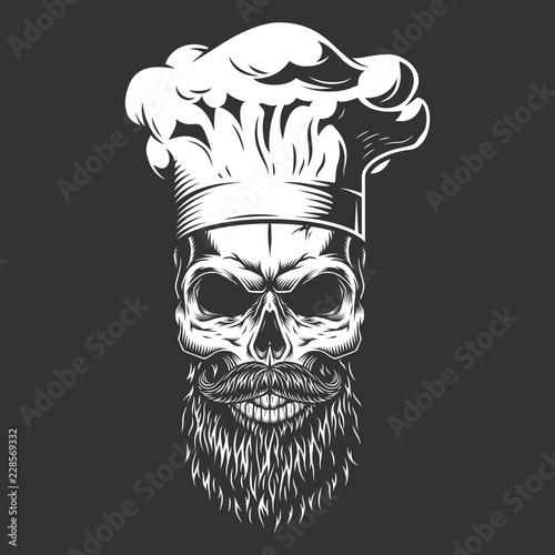 Vintage monochrome skull in chef hat