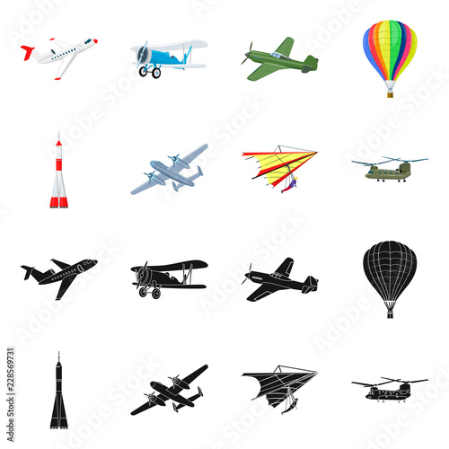 Isolated object of plane and transport icon. Collection of plane and sky vector icon for stock.