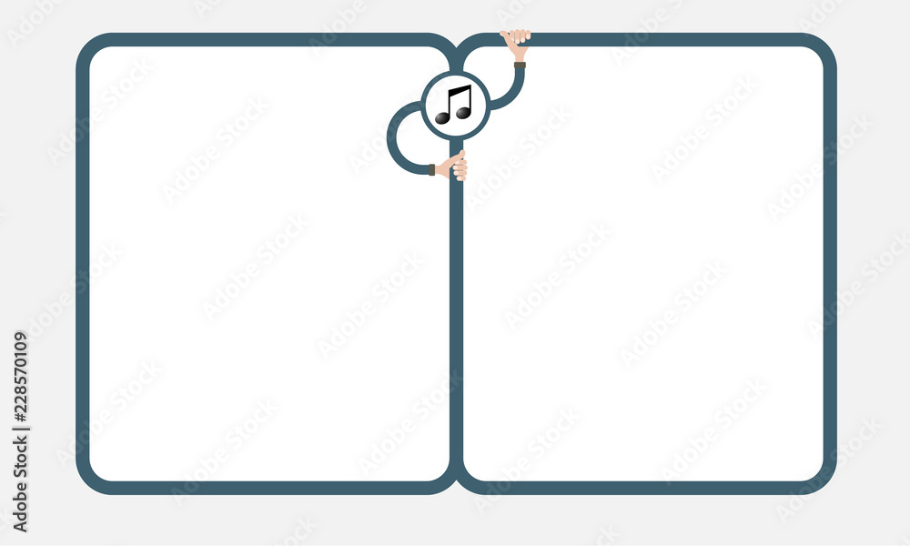 Two text boxes for your text. Hands holding music symbol Two text boxes for your text. Hands holding music symbol