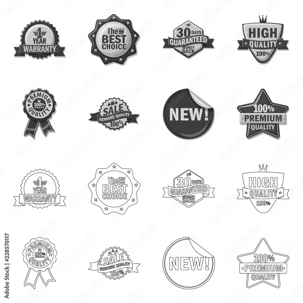 Isolated object of emblem and badge logo. Collection of emblem and sticker stock vector illustration.