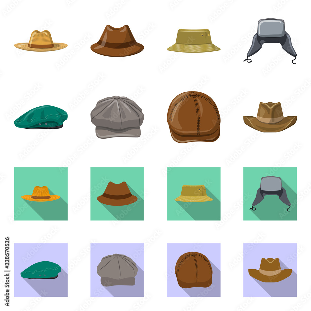 Isolated object of headgear and cap icon. Set of headgear and accessory stock vector illustration.