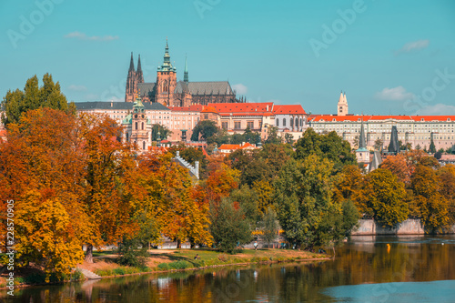 View of the Prague Castle and St. Vitus Cathedral from the Vltava River Prague  Czech Republic