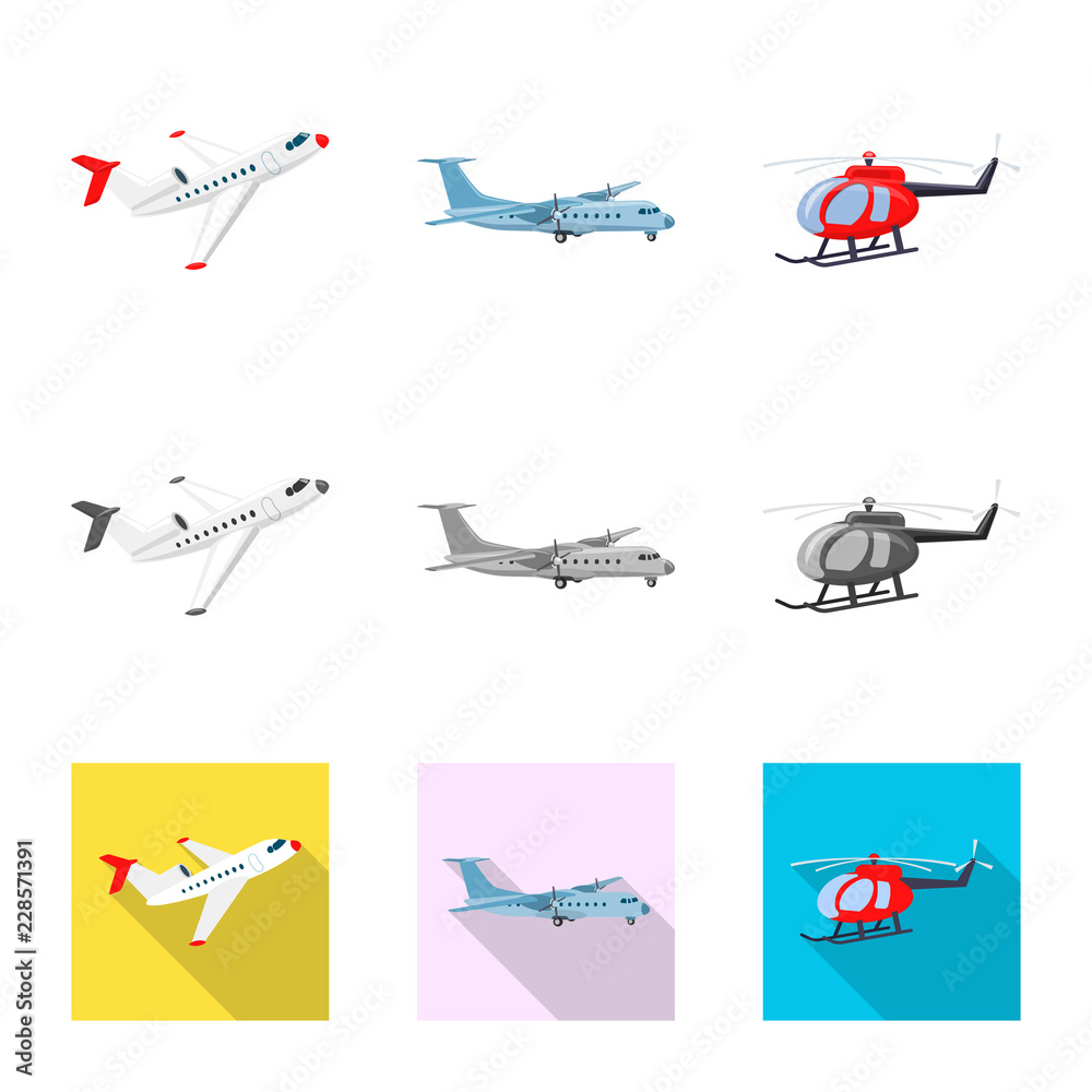 Vector design of plane and transport icon. Set of plane and sky stock symbol for web.