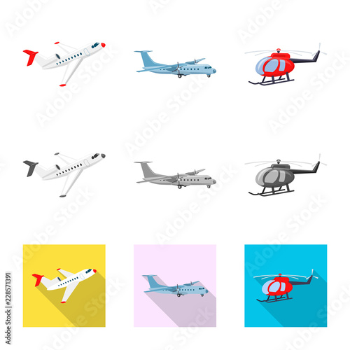 Vector design of plane and transport icon. Set of plane and sky stock symbol for web.