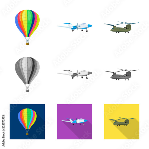 Vector design of plane and transport icon. Collection of plane and sky stock vector illustration.