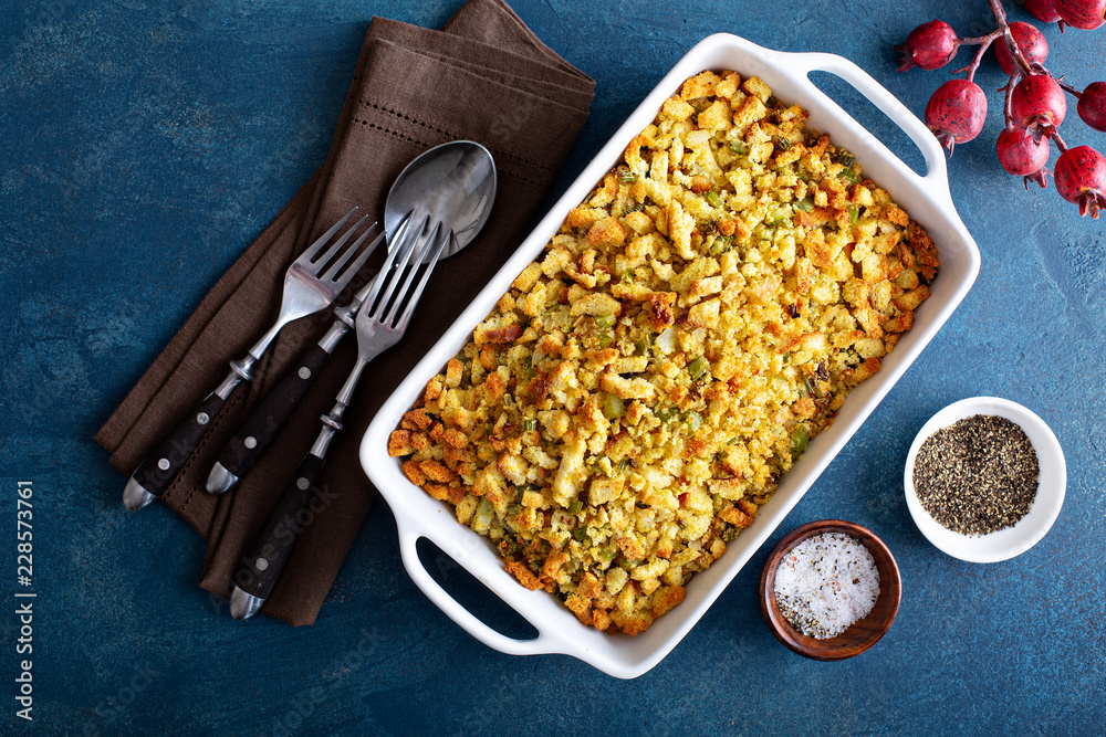 Traditional stuffing for Thanksgiving or Christmas - obrazy, fototapety, plakaty 