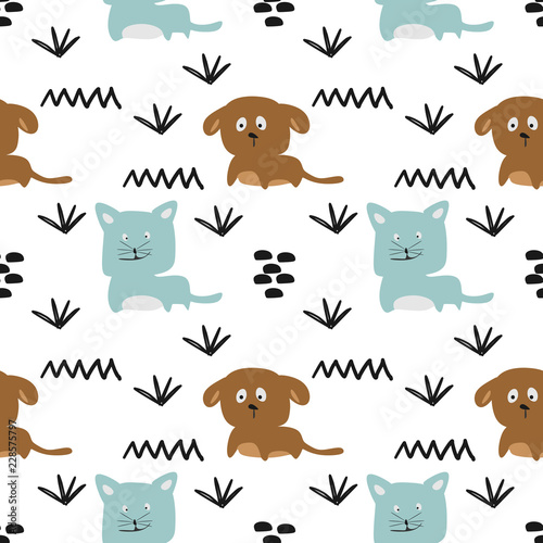 Cute dog and cat seamless p...