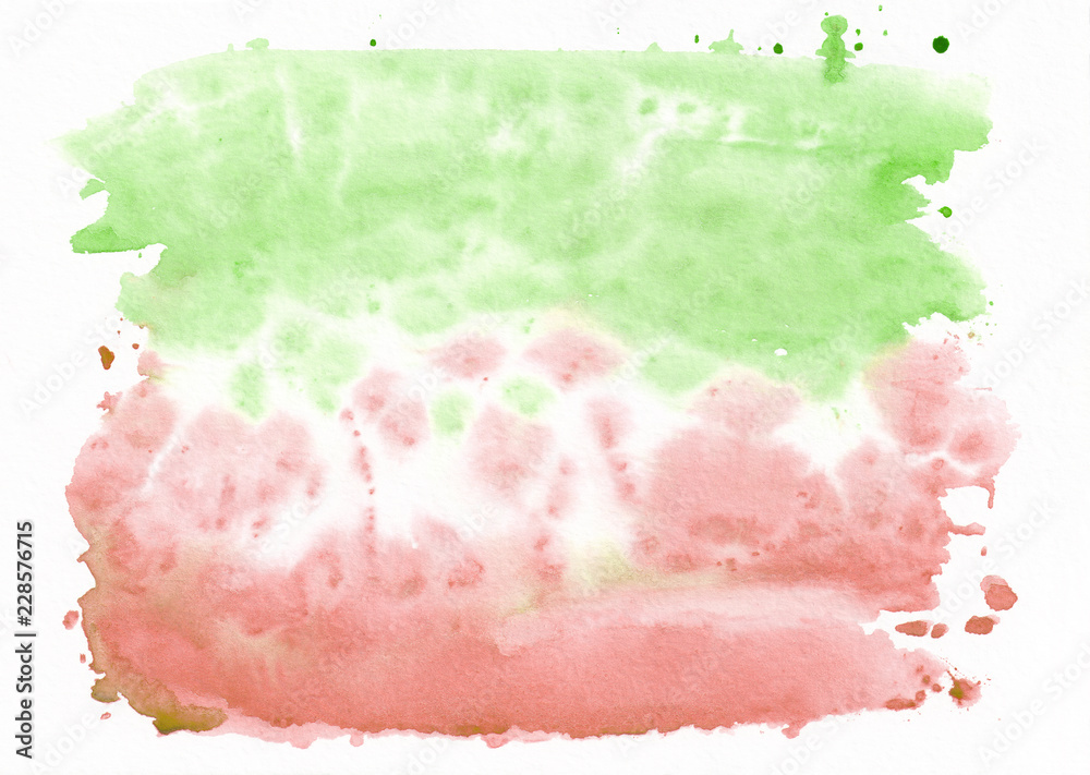 Red (crimson) and green (lime green) mixed abstract watercolor background. It's useful for greeting cards, valentines, letters.  Horizontal gradient art style handicraft pattern.