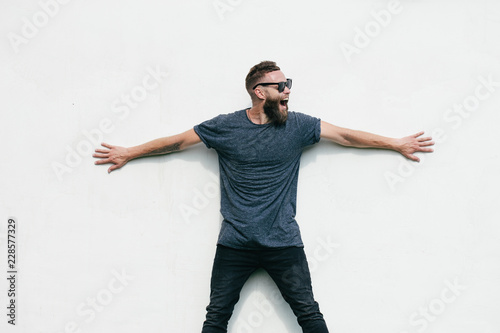 Fototapeta Naklejka Na Ścianę i Meble -  Crazy hipster man emotions
