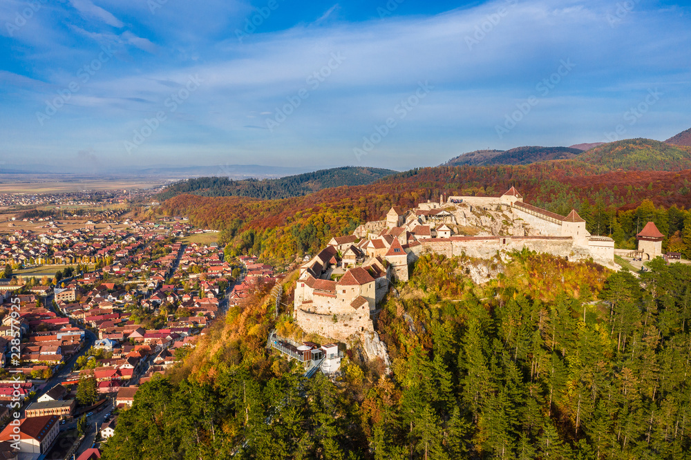 Landscape with Rasnov town and medieval fortress, Brasov, Transylvania, Romania