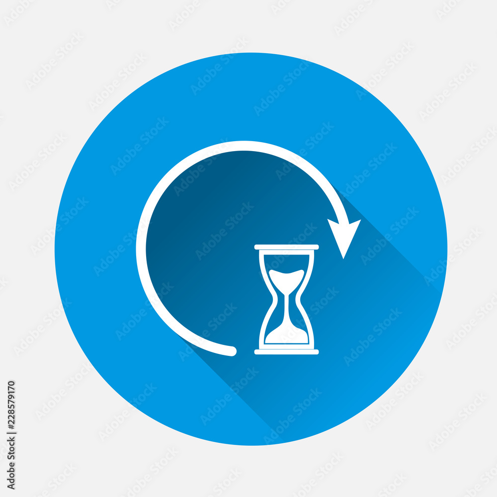 Vector Sandglass clock icon on blue background. Flat image sandglass with long shadow. Layers grouped for easy editing illustration. For your design. Vector Sandglass clock icon on blue background. Flat image sandglass with long shadow. Layers grouped for easy editing illustration. For your design.