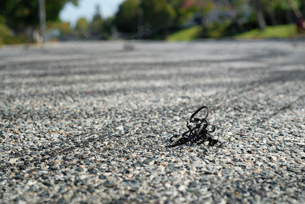Fototapeta premium Remnants from a tire left behind after a burnout session.