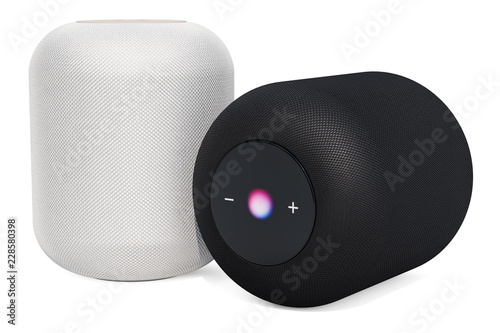 Black and white smart speakers, 3D rendering photo