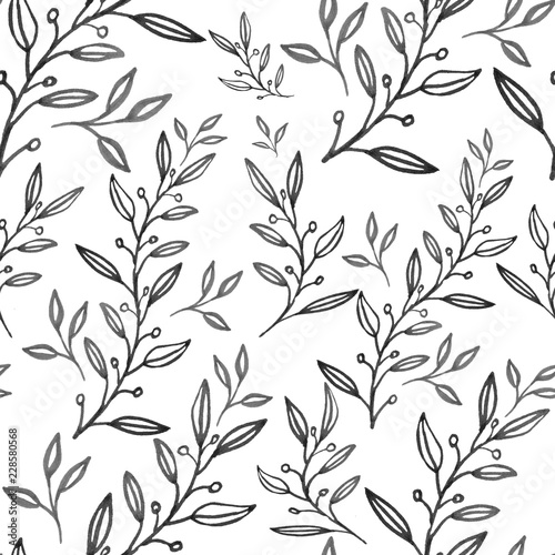 Abstract seamless floral pattern can be used as wallpaper or textile printing. Hand drawn illustration  monochrome on white background