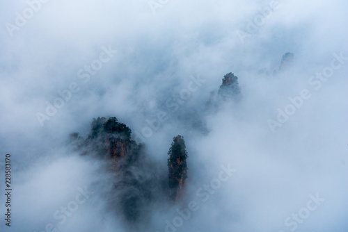 Tianzi Mountain Natural Reserve, viewed from the Comanders Platform, Helong Park, Wulingyuan, Zhangjiajie, Hunan, China.