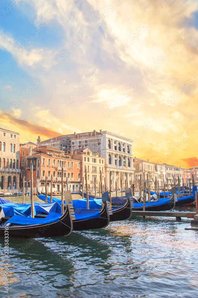 Beautiful view of the gondolas and the Grand Canal, Venice, Italy