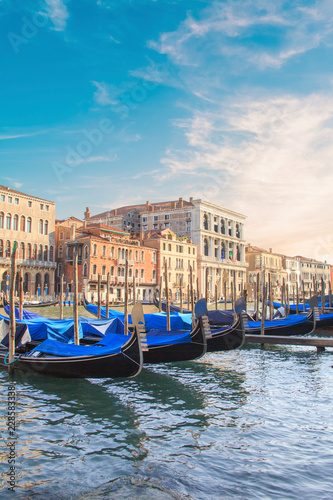 Beautiful view of the gondolas and the Grand Canal  Venice  Italy