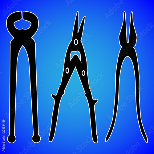 pliers nippers silhouette isolated on blue background vector illustration