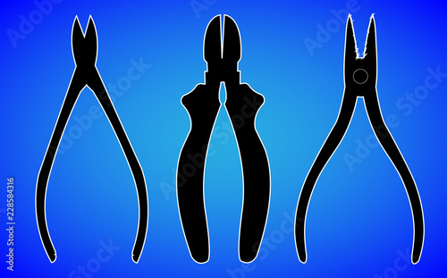 pliers nippers silhouette isolated on blue background vector illustration