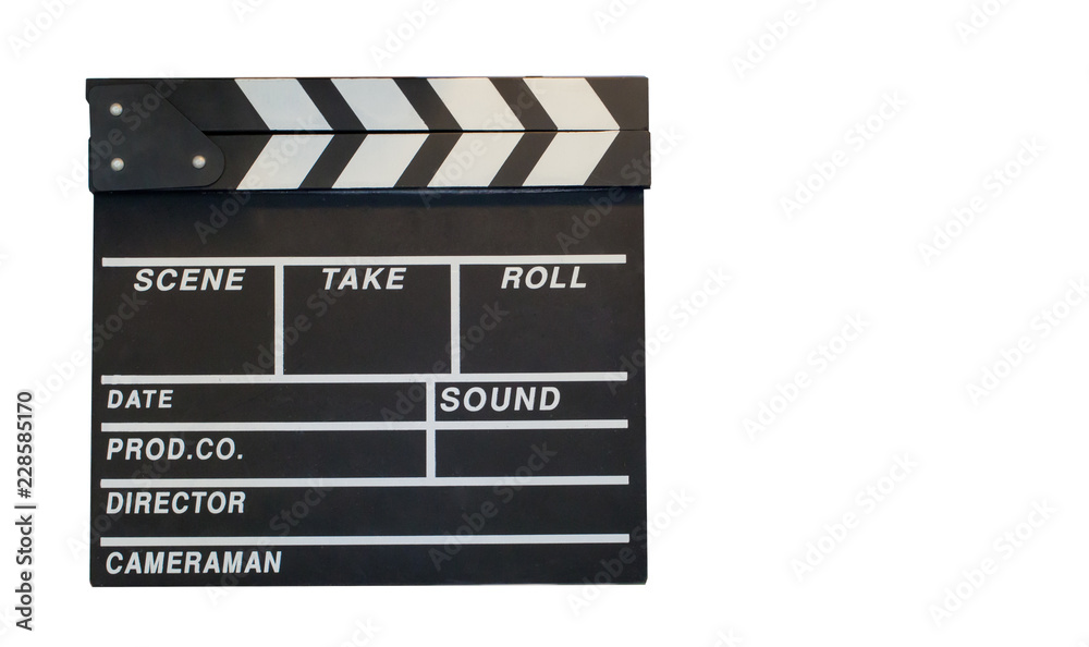 Clapper board . blank clapperboard for background, template,wallpaper,card,movies symbols. action cut. black and white objects.