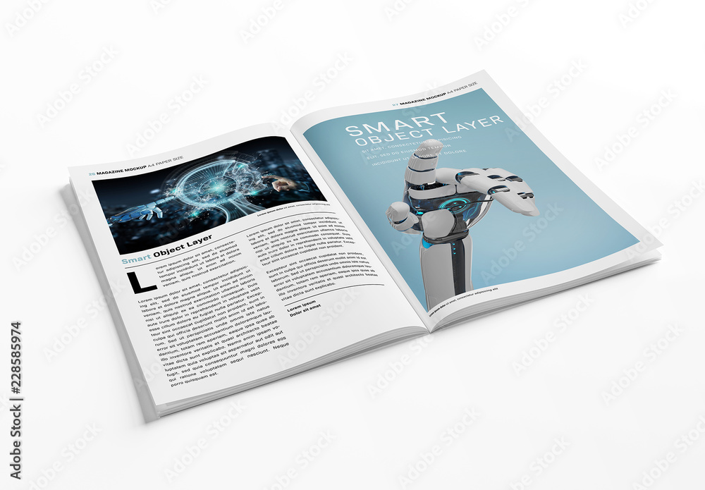 Open Magazine on White Surface Mockup Stock Template | Adobe Stock