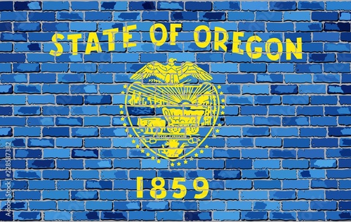 Flag of Oregon on a brick wall - Illustration, 
The flag of the state of Oregon on brick background