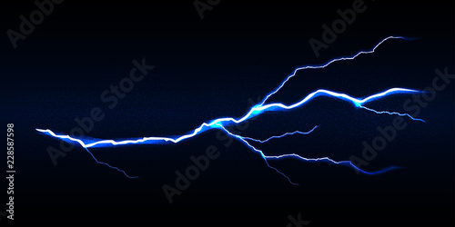 Blue vector lightning bolt on black background, isolated vector illustration.