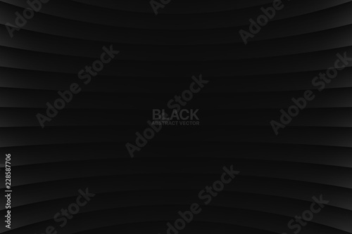 Black Clear Blank Subtle Abstract Vector Geometrical Background. Monotone Dark Empty Concave Surface. Minimalist Style Wallpaper. Futuristic 3D Illustration