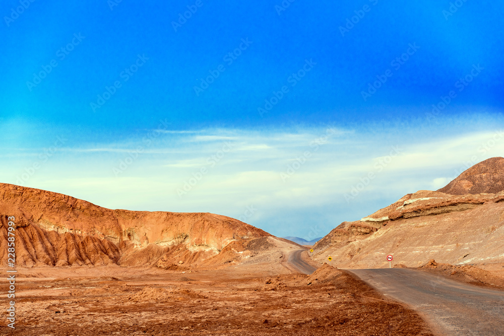 View of the mountain landscape in the Atacama, Chile. Copy space for text.