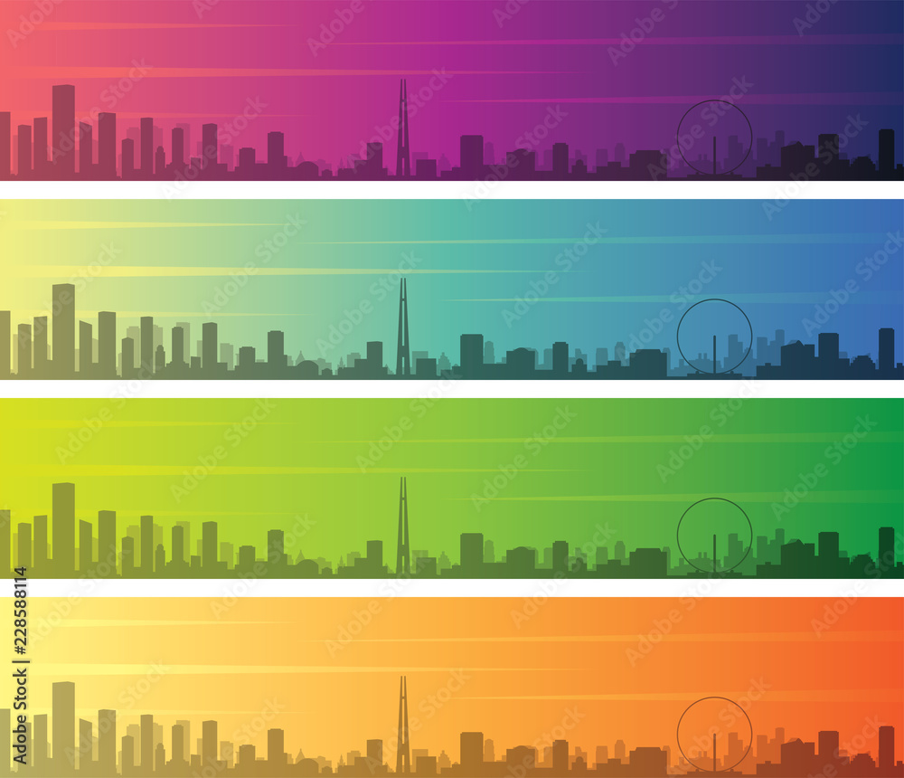 Singapore Multiple Color Gradient Skyline Banner