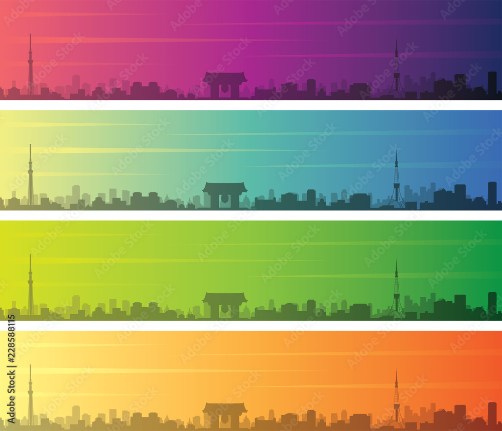 Tokyo Multiple Color Gradient Skyline Banner