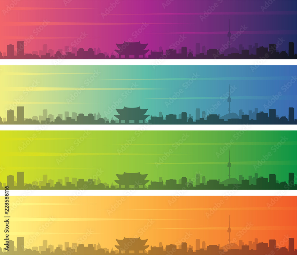 Seoul Multiple Color Gradient Skyline Banner