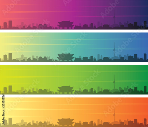 Seoul Multiple Color Gradient Skyline Banner