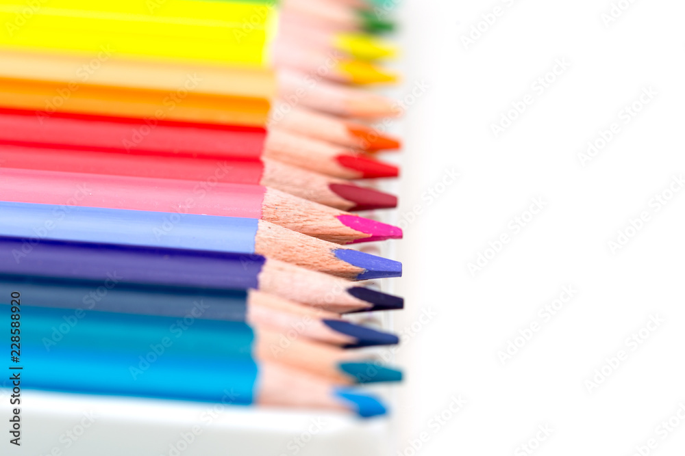 Colored pencils on white background Colored pencils on white background