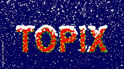 New Year text World stock index TOPIX. Snow falls. Christmas mood, looped video. Alpha channel Premultiplied - Matted with deep blue RGB(04:00:5B) photo
