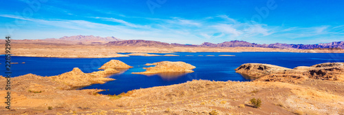 Lake Mead and desert area, Nevada, USA. Copy space for text.